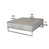 Benzara Square Concrete Coffee Table with Stainless Steel Sled Base, Gray BM214880 Gray Concrete, Metal BM214880