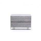 Benzara 2 Drawer Rectangular Nightstand with Stainless Steel Legs, Gray BM214881 Gray Solid Wood, Veneer, Metal BM214881