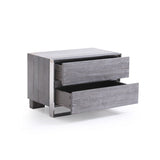 Benzara 2 Drawer Rectangular Nightstand with Stainless Steel Legs, Gray BM214881 Gray Solid Wood, Veneer, Metal BM214881