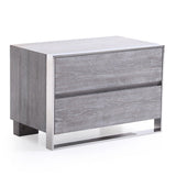 Benzara 2 Drawer Rectangular Nightstand with Stainless Steel Legs, Gray BM214881 Gray Solid Wood, Veneer, Metal BM214881