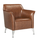 Leatherette Accent Chair with Track Armrest and Welt Trim Details, Brown