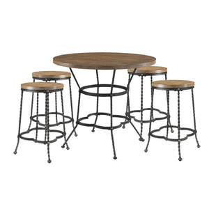 Benzara 5 Piece Counter Height Set with 1 Table and 4 Stools, Brown and Black BM214965 Brown and Black Wood BM214965