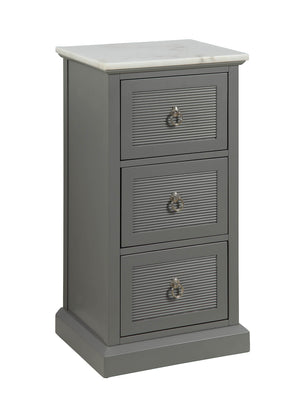 Benzara 3 Drawer Wooden Cabinet with Shutter Design and Marble Top, Gray and White BM214989 Gray and White Wood BM214989