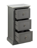 Benzara 3 Drawer Wooden Cabinet with Shutter Design and Marble Top, Gray and White BM214989 Gray and White Wood BM214989