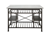 Benzara Marble Top Metal Kitchen Island with 2 Slated Shelves, Brown and White BM214990 Brown and White Metal BM214990