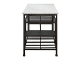 Benzara Marble Top Metal Kitchen Island with 2 Slated Shelves, Brown and White BM214990 Brown and White Metal BM214990