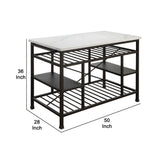 Benzara Marble Top Metal Kitchen Island with 2 Slated Shelves, Brown and White BM214990 Brown and White Metal BM214990