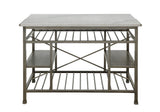 Benzara Marble Top Metal Kitchen Island with 2 Slated Shelves, Gray and White BM214991 Gray and White Metal BM214991