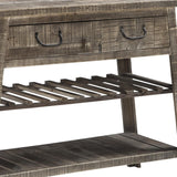 Benzara 1 Drawer and 2 Shelves Reclaimed Wood Console Table with Angled Legs, Gray BM215062 Gray Reclaimed Wood BM215062