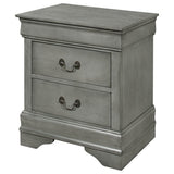 Benzara Wooden Frame Nightstand with 2 Drawers and Bracket Feet, Gray BM215154 Gray Solid Wood and Metal BM215154