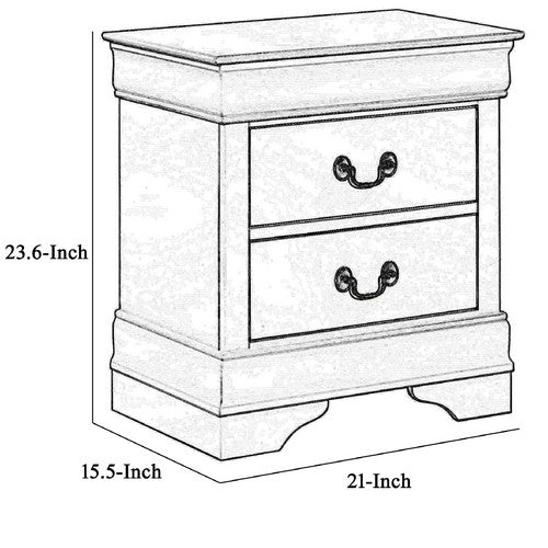 Benzara Wooden Frame Nightstand with 2 Drawers and Bracket Feet, White BM215155 White Solid Wood and Metal BM215155