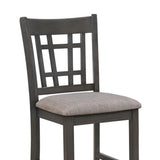 Benzara Fabric Upholstered Counter Chair with Lattice Cut Out Back, Set of 2, Gray - BM215189 BM215189 Gray Solid Wood and Fabric BM215189