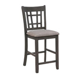 Benzara Fabric Upholstered Counter Chair with Lattice Cut Out Back, Set of 2, Gray - BM215189 BM215189 Gray Solid Wood and Fabric BM215189