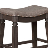 Benzara Nailhead Fabric Upholstered Counter Stool with Saddle Seat, Set of 2, Gray - BM215191 BM215191 Gray Solid Wood and Fabric BM215191