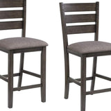 Benzara Wooden Counter Chair with Padded Seat and Ladder Backrest, Set of 2, Gray - BM215200 BM215200 Gray Solid Wood and Fabric BM215200