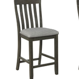 Benzara Vertical Slatted Back Wooden Counter Chair, Set of 2, Gray - BM215207 BM215207 Gray Solid Wood and Fabric BM215207