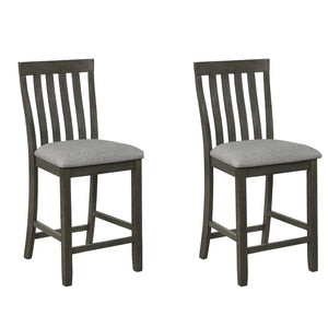 Benzara Vertical Slatted Back Wooden Counter Chair, Set of 2, Gray - BM215207 BM215207 Gray Solid Wood and Fabric BM215207