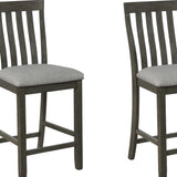 Benzara Vertical Slatted Back Wooden Counter Chair, Set of 2, Gray - BM215207 BM215207 Gray Solid Wood and Fabric BM215207