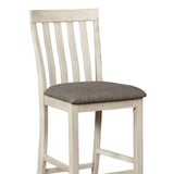 Benzara Vertical Slatted Back Wooden Counter Chair, Set of 2, White and Gray - BM215208 BM215208 White and Gray Solid Wood and Fabric BM215208