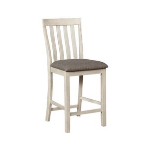 Benzara Vertical Slatted Back Wooden Counter Chair, Set of 2, White and Gray - BM215208 BM215208 White and Gray Solid Wood and Fabric BM215208