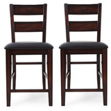 Benzara Wooden Leatherette Seat Counter Chair with Cut Out Back, Set of 2, Brown BM215213 Brown Solid Wood and Faux Leather BM215213