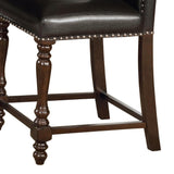 Benzara Nailhead Trim Scalloped Back Leatherette Counter Chair, Set of 2,Dark Brown - BM215215 BM215215 Brown Solid Wood and Faux Leather BM215215