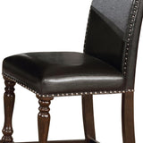 Benzara Nailhead Trim Scalloped Back Leatherette Counter Chair, Set of 2,Dark Brown - BM215215 BM215215 Brown Solid Wood and Faux Leather BM215215