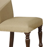 Benzara Scalloped Back Fabric Upholstered Counter Chair, Set of 2, Beige and Brown BM215216 Brown and Beige Solid Wood and Fabric BM215216