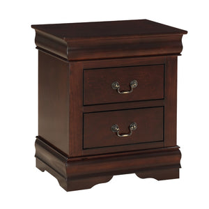 Benzara 2 Drawers Wooden Frame Nightstand with Antique Metal Pulls, Cherry Brown - BM215223 BM215223 Brown Solid Wood BM215223