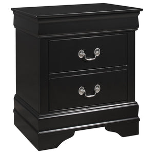 Benzara 2 Drawers Wooden Frame Nightstand with Antique Metal Pulls, Black - BM215224 BM215224 Black Solid Wood BM215224