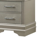 Benzara 2 Drawers Wooden Nightstand with Faux Crystal Accent Pull Handles, Silver - BM215226 BM215226 Silver Solid Wood BM215226