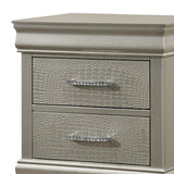 Benzara 2 Drawers Wooden Nightstand with Faux Crystal Accent Pull Handles, Silver - BM215226 BM215226 Silver Solid Wood BM215226