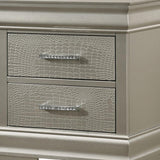 Benzara 2 Drawers Wooden Nightstand with Faux Crystal Accent Pull Handles, Silver - BM215226 BM215226 Silver Solid Wood BM215226