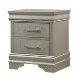 2 Drawers Wooden Nightstand with Faux Crystal Accent Pull Handles, Silver - BM215226