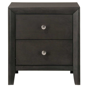 Benzara Grained Wooden Nightstand with 2 Drawers and Sled Base, Gray - BM215228 BM215228 Gray Solid Wood BM215228