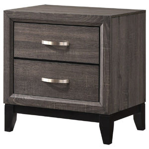 Benzara 2 Drawers Wooden Frame Nightstand with Grain Details and Bar Pulls, Gray - BM215240 BM215240 Gray Solid Wood BM215240