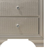 Benzara 2 Drawer Nightstand with Textured Fronts and Crystal Knobs,Champagne Sliver - BM215243 BM215243 Silver Solid Wood BM215243