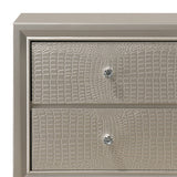 Benzara 2 Drawer Nightstand with Textured Fronts and Crystal Knobs,Champagne Sliver - BM215243 BM215243 Silver Solid Wood BM215243