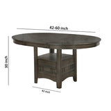 Benzara Extendable Round Wooden Dining Table with Open Bottom Shelf, Gray BM215253 Gray Solid Wood BM215253