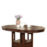 Benzara Extendable Round Wooden Counter Height Table with Open Bottom Shelf, Gray BM215254 Brown Solid Wood BM215254