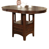 Benzara Extendable Round Wooden Counter Height Table with Open Bottom Shelf, Gray BM215254 Brown Solid Wood BM215254