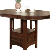 Benzara Extendable Round Wooden Counter Height Table with Open Bottom Shelf, Gray BM215254 Brown Solid Wood BM215254