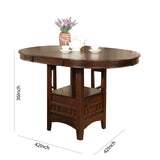 Benzara Extendable Round Wooden Counter Height Table with Open Bottom Shelf, Gray BM215254 Brown Solid Wood BM215254