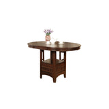 Benzara Extendable Round Wooden Counter Height Table with Open Bottom Shelf, Gray BM215254 Brown Solid Wood BM215254