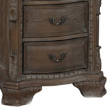 Benzara 3 Drawer Nightstand with Carving and Bracket Feet Support, Brown - BM215262 BM215262 Brown Solid Wood BM215262