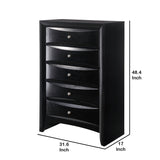 Benzara 5 Drawer Transitional Chest with Metal Knobs, Black BM215277 Black Solid Wood BM215277