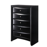 Benzara 5 Drawer Transitional Chest with Metal Knobs, Black BM215277 Black Solid Wood BM215277