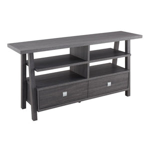 Benzara Transitional Wooden TV Stand with 4 Open Shelves and 2 Drawers, Gray BM215284 Gray Solid Wood BM215284