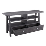 Benzara Transitional Wooden TV Stand with 4 Open Shelves and 2 Drawers, Gray BM215284 Gray Solid Wood BM215284