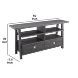 Benzara Transitional Wooden TV Stand with 4 Open Shelves and 2 Drawers, Gray BM215284 Gray Solid Wood BM215284